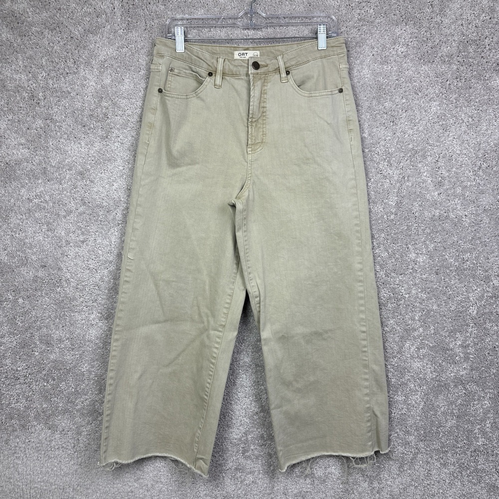 OAT‎ New York High Rise Waist Wide Leg Raw Hem Cropped Jeans Size 10/30